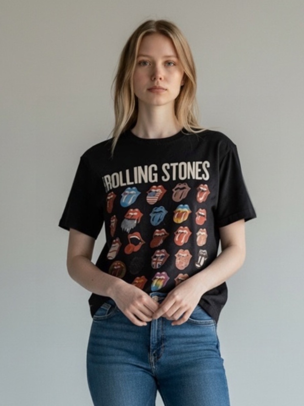 The Rolling Stones 25 Multi Color Tongues Band T Shirt Black Size Small Cotton